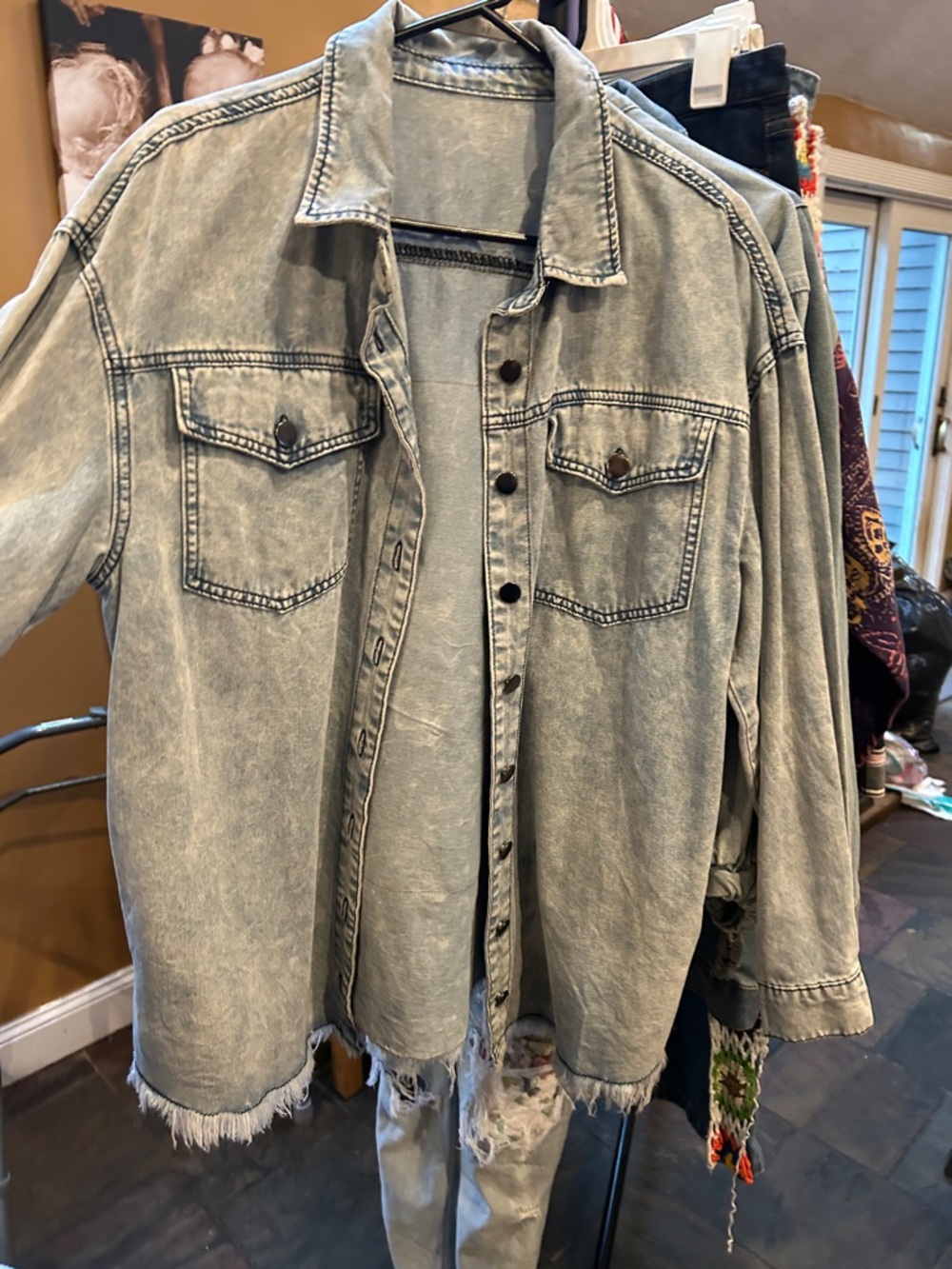 Upcycled Pink Floyd Distressed Shacket - Picture 2 of 2